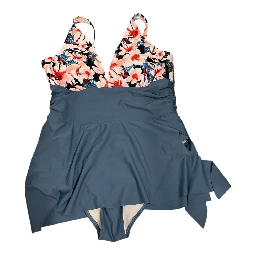 NWT Women's Floral and Blue One Piece Swimsuit Size L - Picture 2 of 5